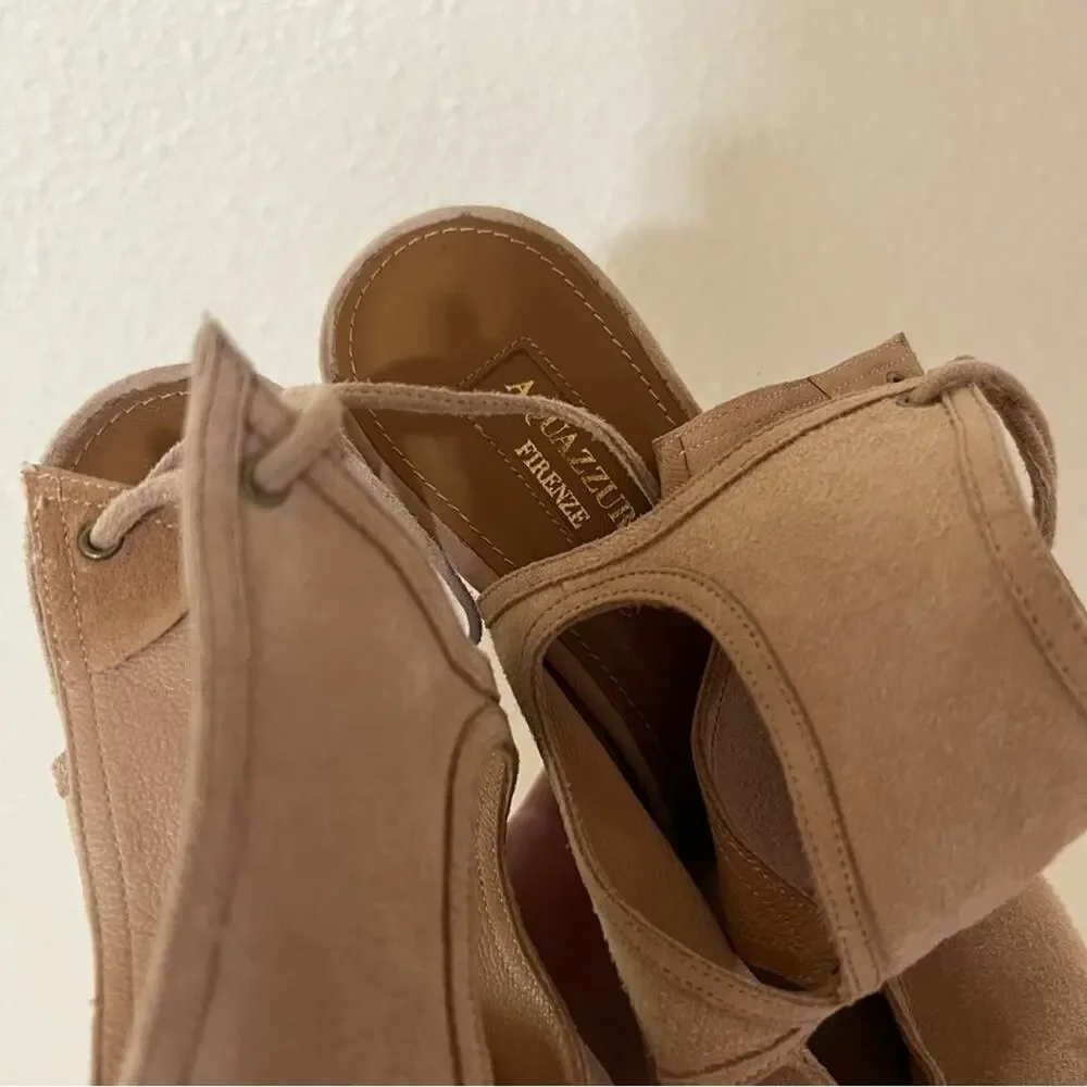 Aquazzura Firenze tan nude Sexy Thing Wedges 85 strappy heels  36.5